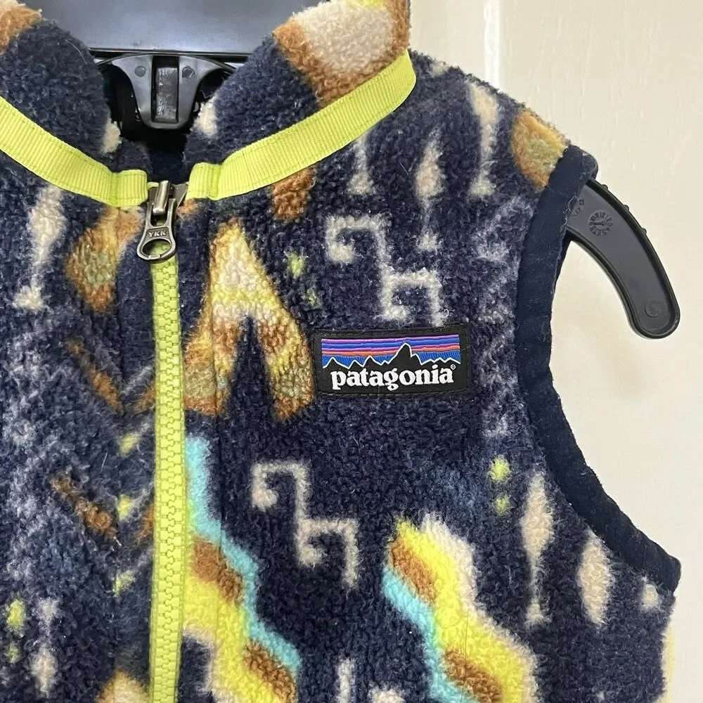 Patagonia Synchilla Fleece Vest Bear Fish Camping Print Baby Size 6-12 Months